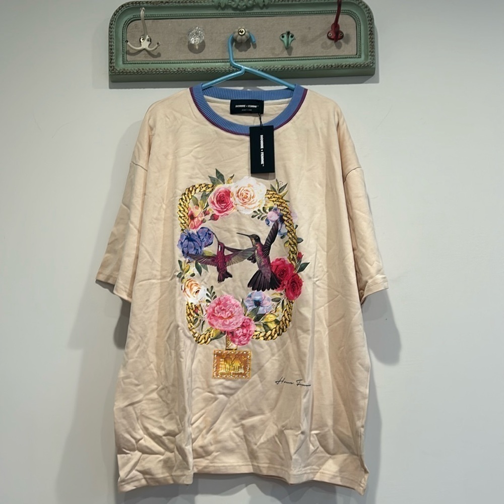 Homme + Femme Paradise Chain Tee cream lavender short sleeve T-shirt size XXL